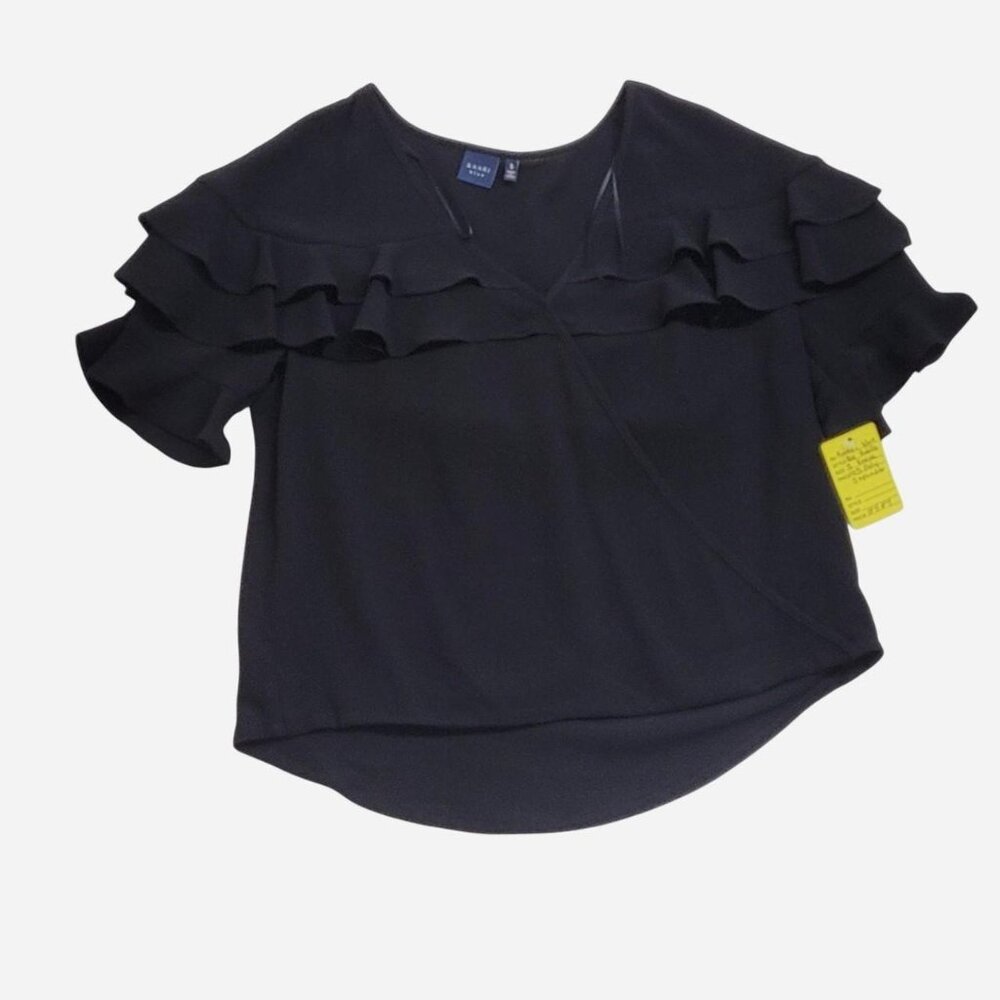 Kaari Blue Women’s Small Black Ruffle Sleeve V‑Neck Blouse